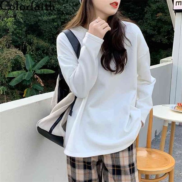 

women spring autumn t-shirt solid bottoming basic thicken warm minimalist style oversize wild lady t3884 210427, Black;gray