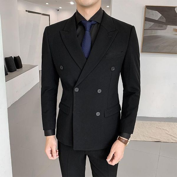 

men's suits & blazers tracksuits men 2 pieces sets slim fit casual lapel business formal wedding double-breasted blazer clothing pants, White;black