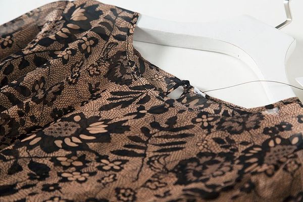 

dress light luxury women's autumn temperament mulberry silk beautiful lace print a-word, Black;gray
