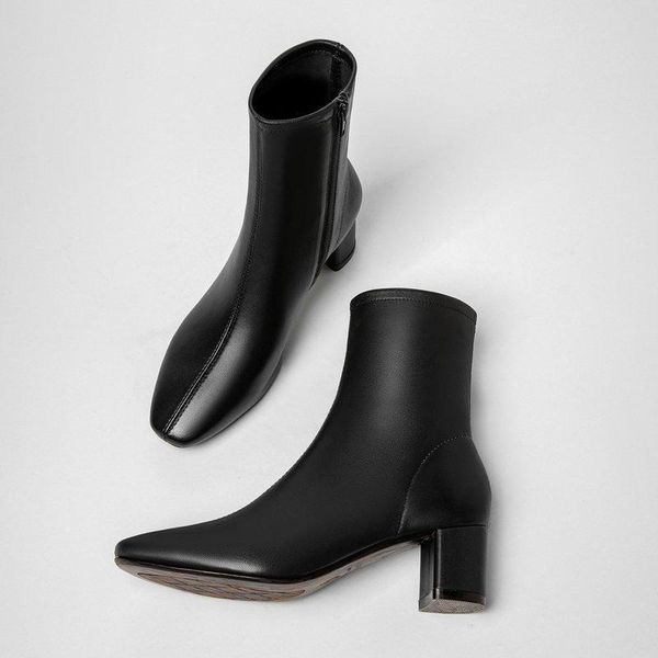 

boots white high-heeled short women's autumn and winter pointed toe nice thin wild martn, Black