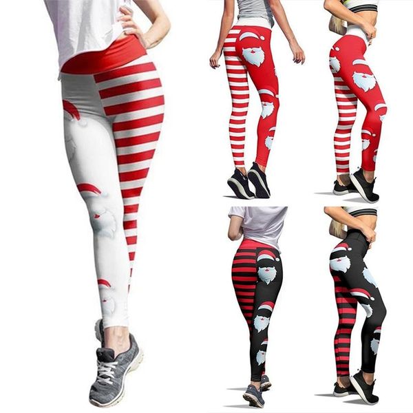 

christmas high waist elasticity printed cartoon santa cute leggings women joy pants women's, Black
