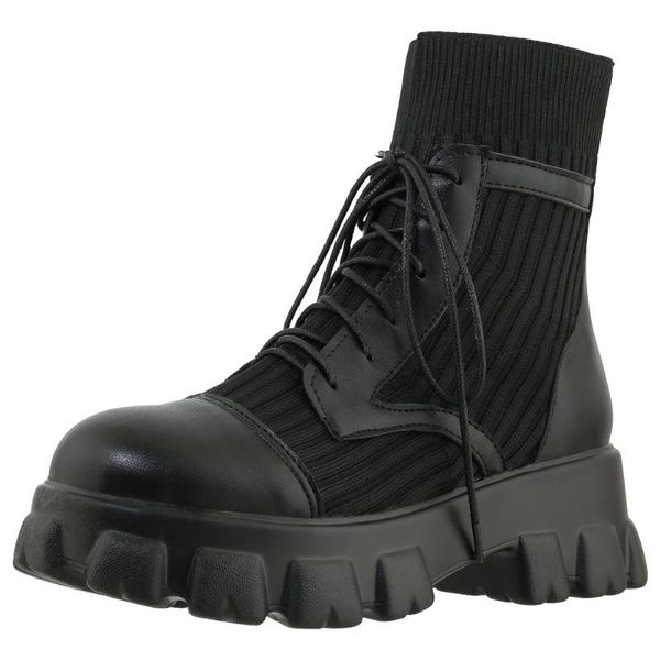 

boots sarairis brand large size 46 stylish tire skidproof sole winter shoes women knitting ankle, Black