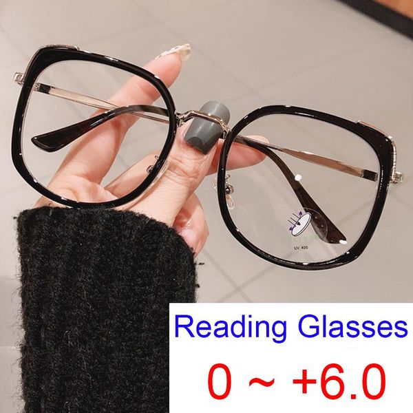

sunglasses oversize square optical reading glasses women fashion retro blue light filter computer eyeglasses presbyopia large diopter +6.0, White;black