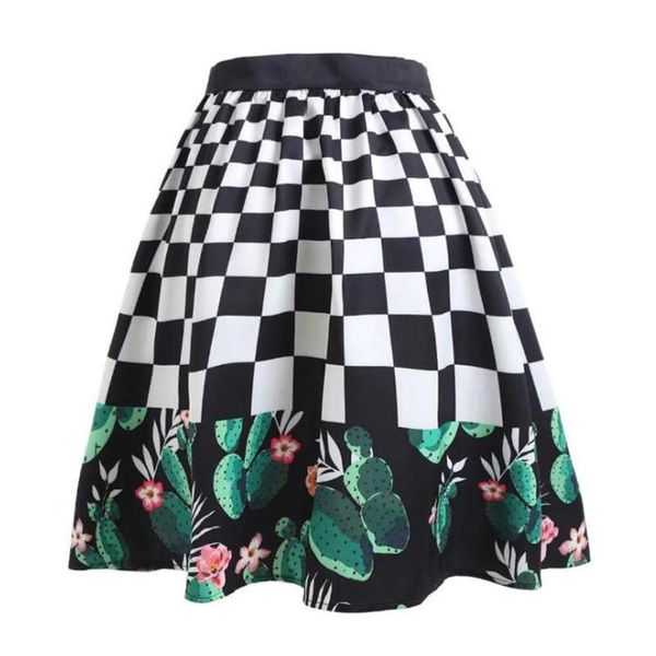 

skirts european and american style print black white plaid flare skirt