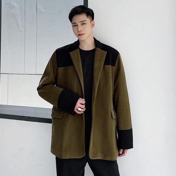 

men's wool & blends korean lapel woolen patchwork jacket loose short coat 2021 autumn thicken fashion casual clothes for male, Black