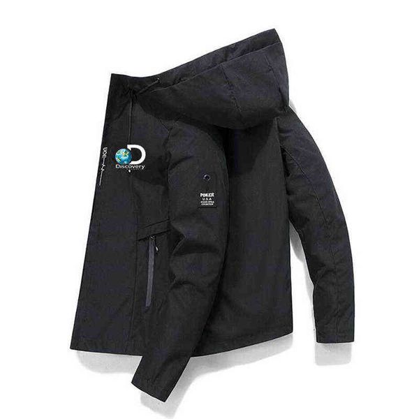 

men discovery channel national geographic fishing jacket spring autumn windbreaker hoodie zipper waterproof, Black;brown