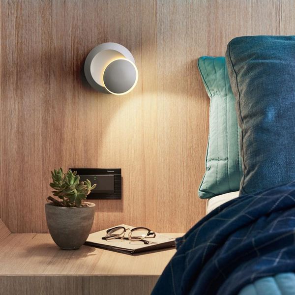 

led wall light modern creative moon shape round aisle lamp 360 degree rotation adjustable bedroom bedside aluminum