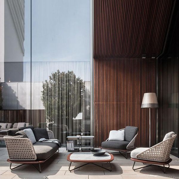 

camp furniture nordic solid wood outdoor courtyard garden sofas waterproof villa el cafe leisure chair sunscreen terrace balcony rattan sofa