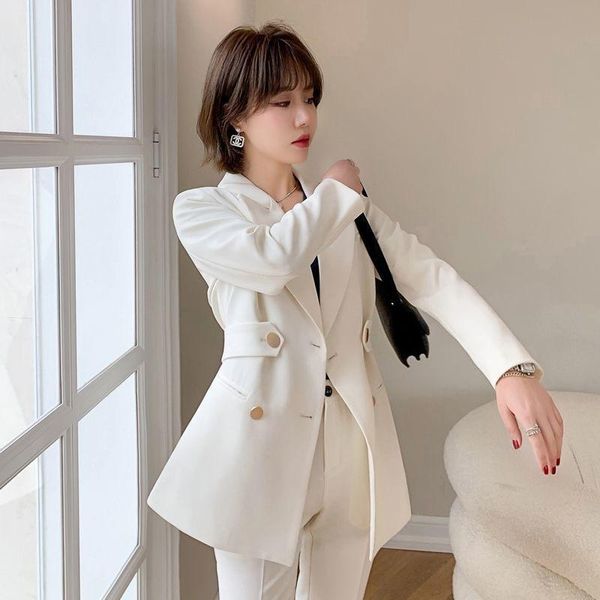 

women's suits & blazers 2021 autumn blazer jacket small suit long sleeve female casual double breasted windbreaker outerwear, White;black