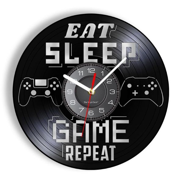 

wall clocks eat sleep game repeat gamer saying record clock boys playroom gaming room decor gamepad controllers handicraft art