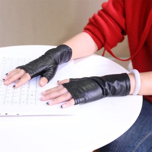 

fashion female thin pu leather punk dance glove half finger non-slip driving fingerless nightclub show s89 211214, Blue;gray