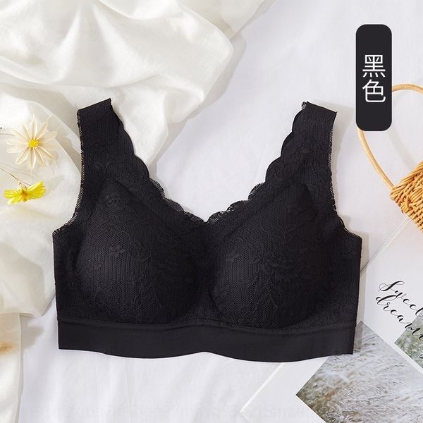 

acqw thai latex lace traceless women's sports large size rimless gathered underwear women's underwear bralace bra, Red;black