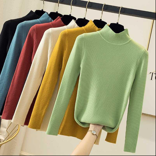 

half women sweaters turtleneck sweater pullover knitted cotton high elasticity slim autumn long sleeve womens winter, White;black
