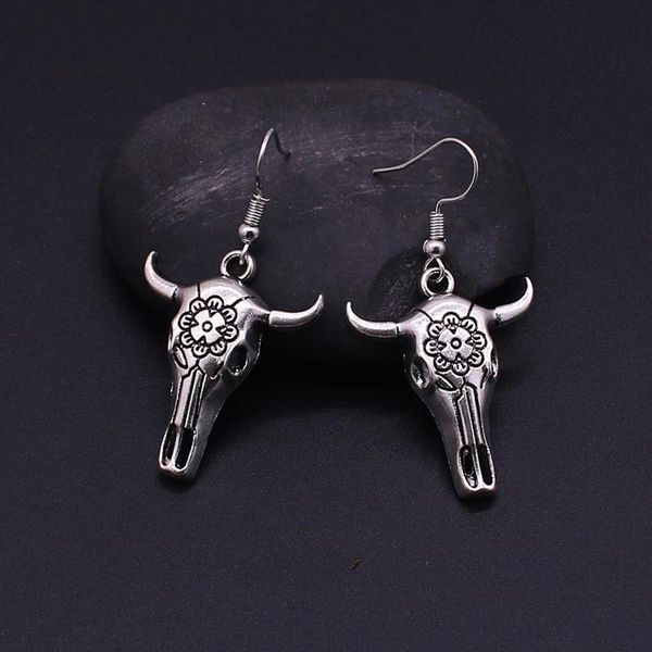 

vintage bull head earrings bohemian style alloy animal lady & ear hook fashion simple jewelry dangle chandelier, Silver