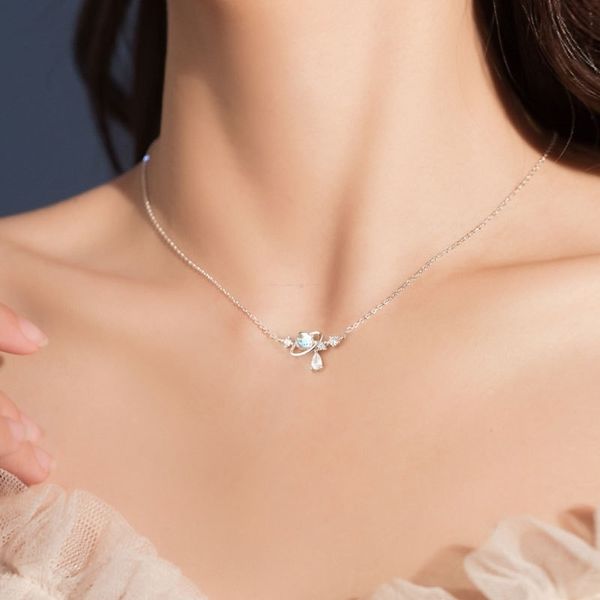 

s925 silver aurora water drop star necklace, Black
