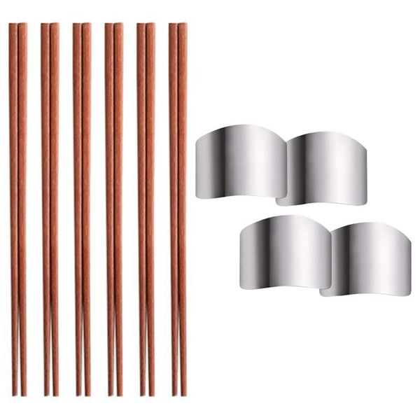 

chopsticks 4 pack stainless steel finger guard protector safe knives & 6 pairs kitchen cooking