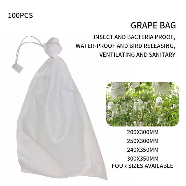 100 pcs sacos de proteção de uva para uvas vegetais frutíferas saco de malha contra insetos bolsas impermeáveis ​​controle de pragas -Bird jardim 210615