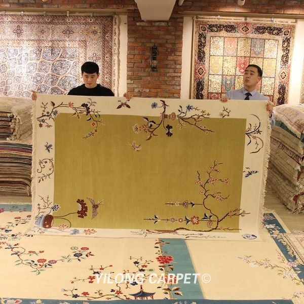

carpets yilong 5.5'x8' handmade green carpet chinese wool rug for sale (tj2021015s)