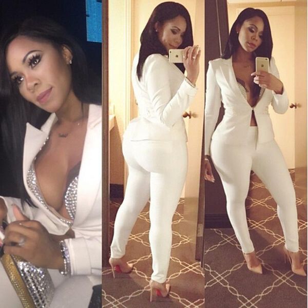 

women white suit blazer set tracksuits chic hook button ladies blazers winter coat jacket sets 2 piece women's two pants