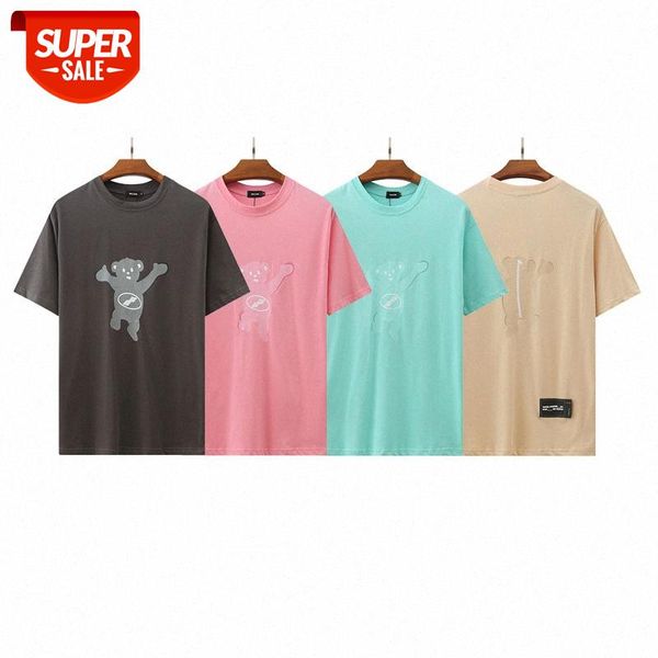 

cute bear print spot loose men and women with round neck short-sleeved cotton casual #yf2j, White;black