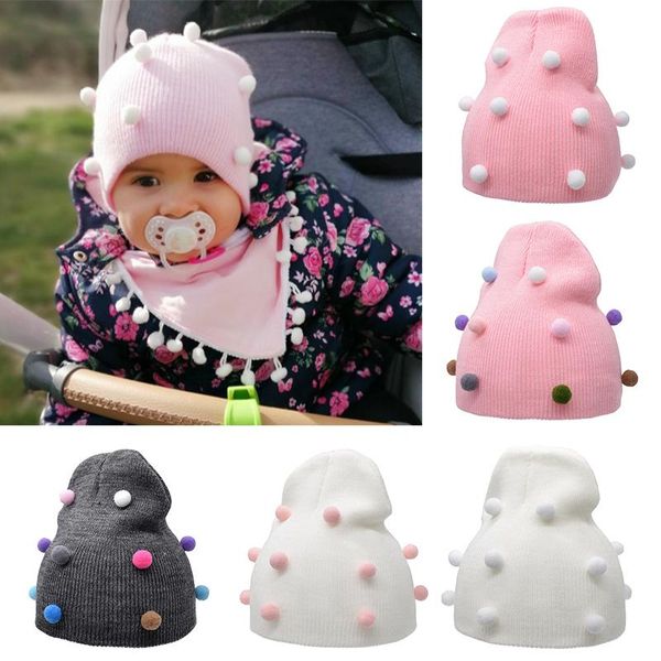 

baby knitted cap hat color pompom decoration stretch autumn and winter kids accessories born caps & hats, Yellow