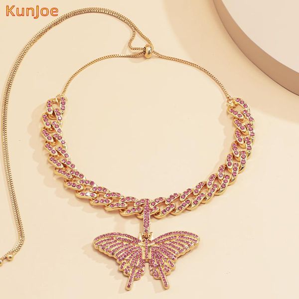 

kunjoe hip hop iced out full rhinestone chain necklace for women luxury big butterfly pendant jewelry neck accessories necklaces, Silver