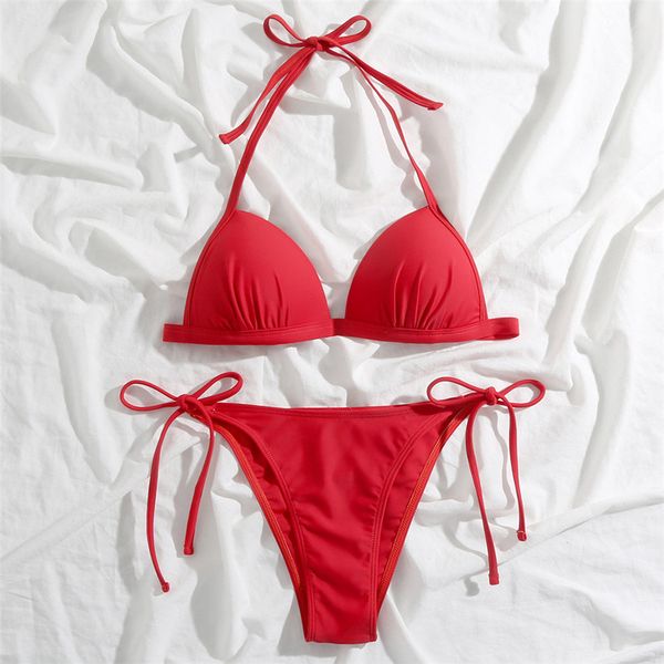 

2021 bikini women swimsuit push up 2 pieces bikini set brazilian bandage beachwear solid split swimwear women bathing suit