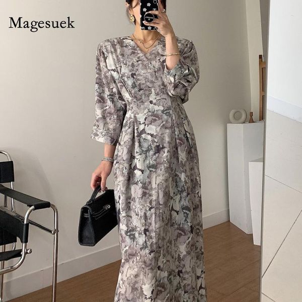 

elegant dresses for women korean ink painting floral vintage dress v-neck long sleeve slim summer 13286 casual, Black;gray