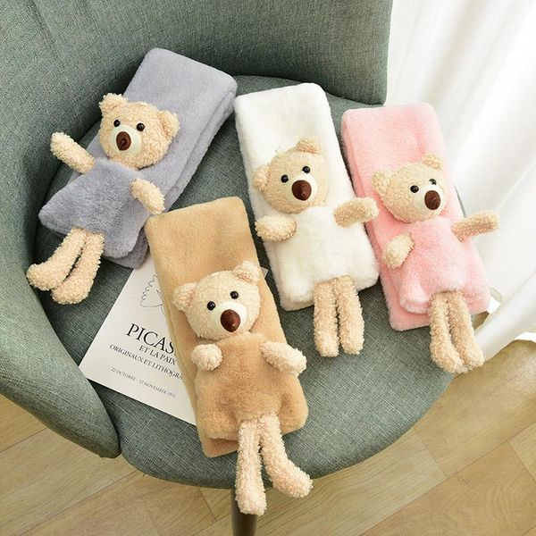 

scarves cute cartoon bear cross children's scarf baby plush collar winter boy girl faux fur thicken neck guard warm q85, Blue;gray