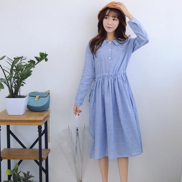 

casual dresses 2021 design autumn fashion dress long sleeve blue striped for women, Black;gray