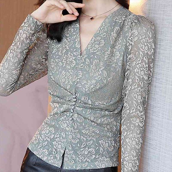 

autumn long sleeve print lace blouse blouse women blusas mujer moda v-neck office lady blusa d697, White