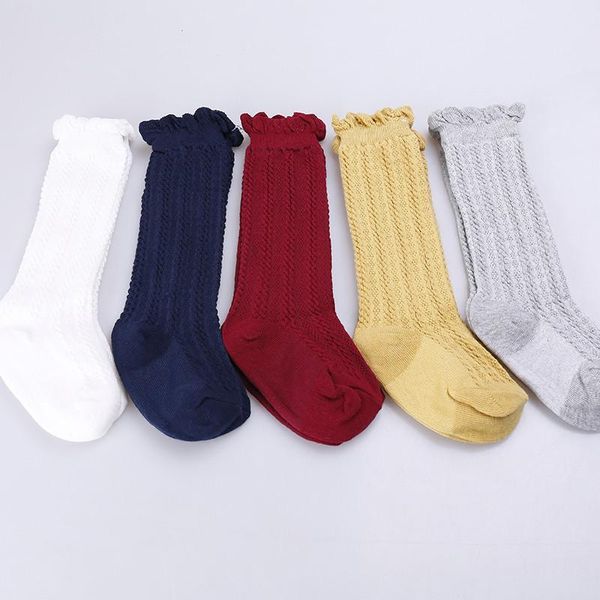 

footies brand flower side striped knee high cotton born baby socks meias infant boys girls solid long sock leg warmer, Blue