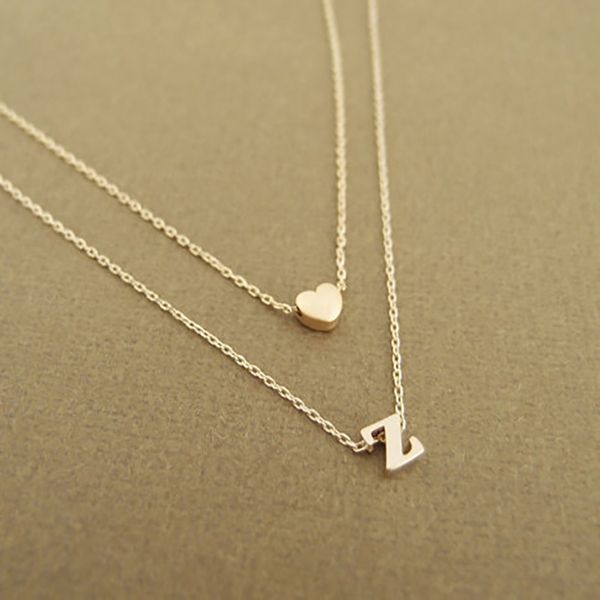

2021 fashion letter golden color love heart statement name double layer women necklace drop, Silver