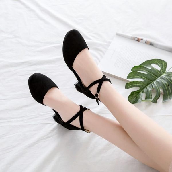 

dress shoes big size ladies high heels women woman pumps one-word buckle and single shoe, Black