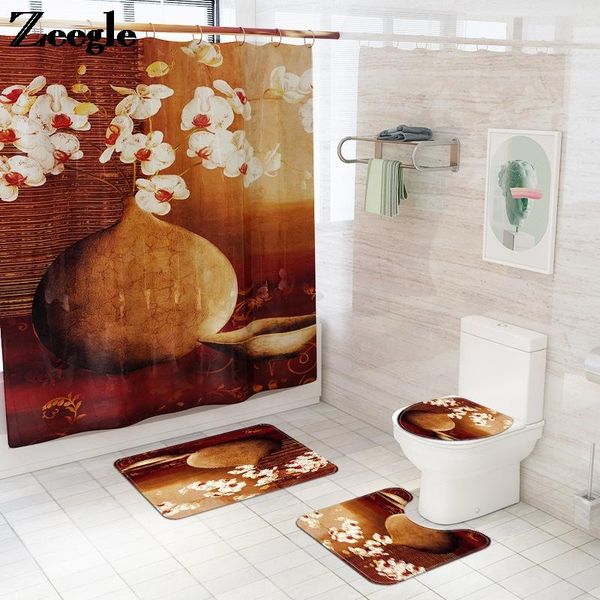 

bathroom carpet rug waterproof shower curtain and bath mat set vintage style toilet anti-slip floor for mats