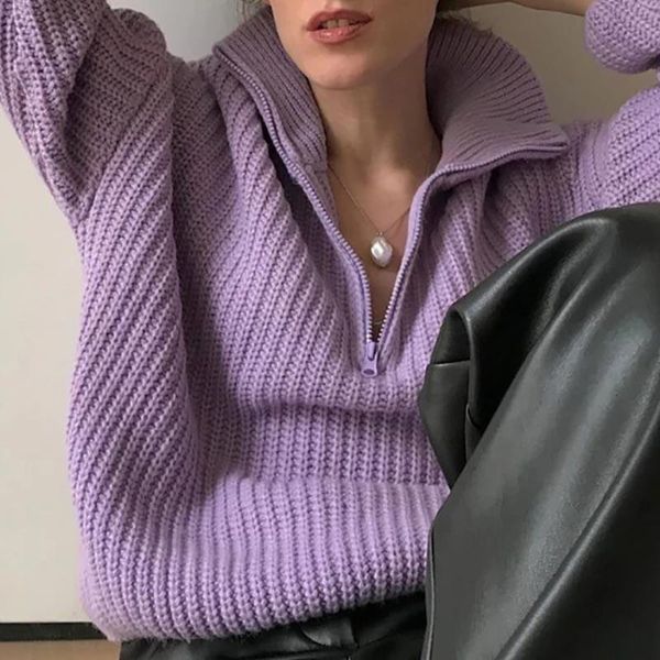 

women's sweaters women casual sweater zip up knitted female jumper ladies autumn winter pullover knitwear long sleeve fashion warm 202, White;black