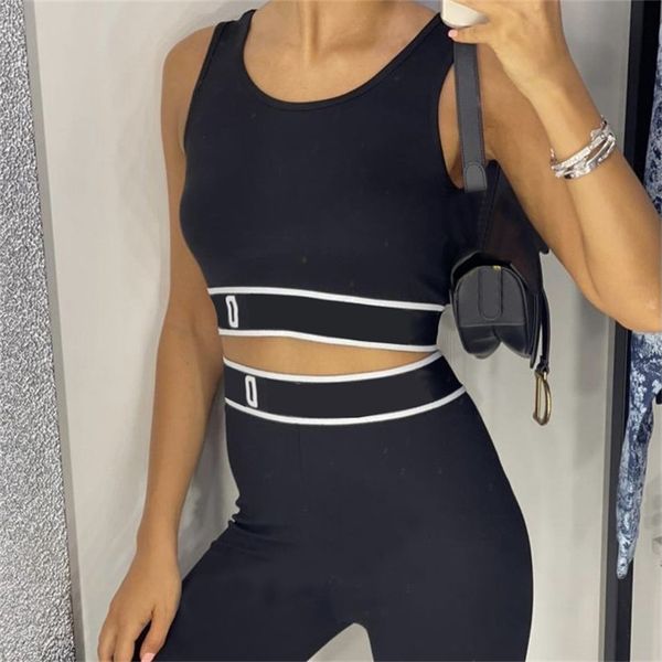 

casual letter webbing tracksuits elastic slim fit yoga sports suit waistband vest five point bottomed shorts, Gray