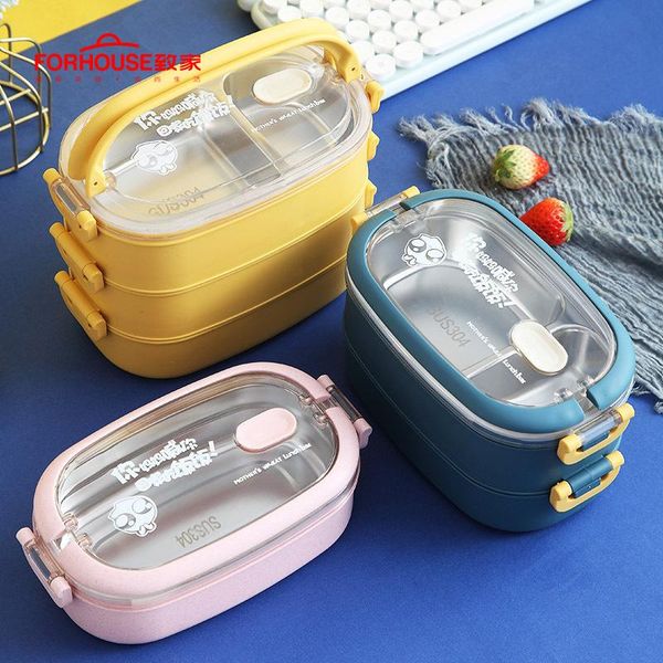 

dinnerware sets 304 stainless steel multi-layer lunch box portable sealed microwavable container bento for kids student school