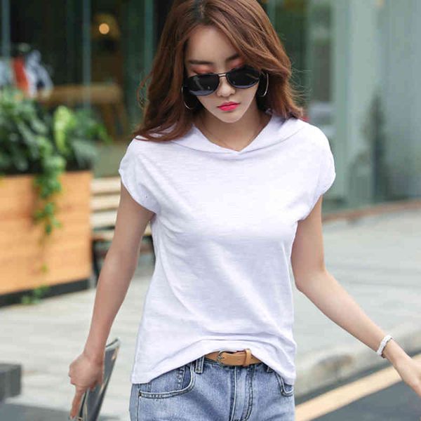

women's sweaters mujer poles with a short-sleeve hood t-shirt of cotton women will see korean fashion woman t-shirt femme shirt kn6y, White;black