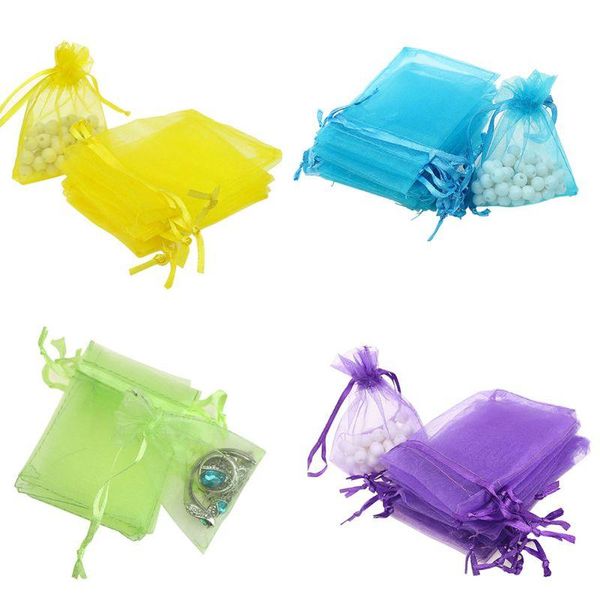 

gift wrap 100pcs/lot wholesale drawable white small organza bags 7x9cm favor wedding christmas bag jewelry packaging pouches