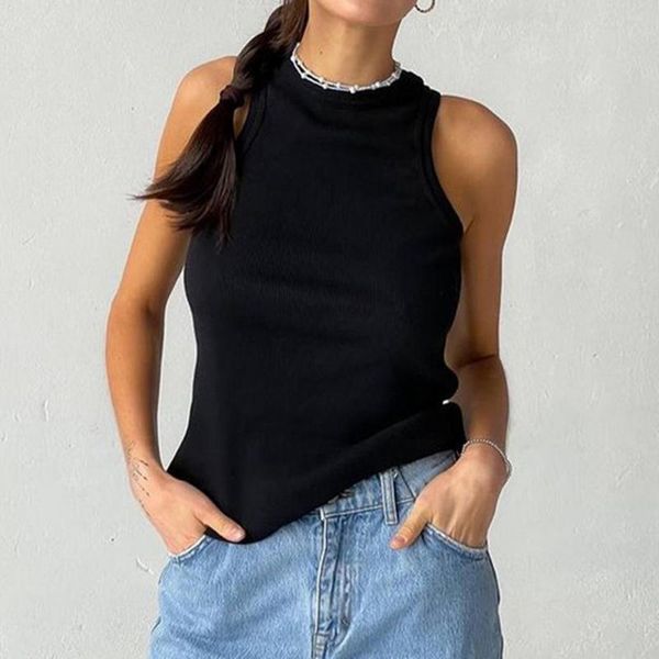 

women's tanks & camis 2021 ribber knitted femme o neck summer basic shirts white black casual sport vest off shoulder green tank top