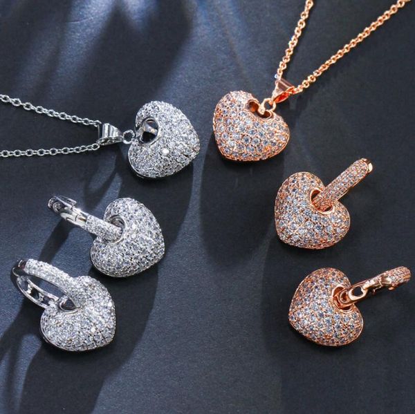 

new arrival selling luxury jewelry 925 sterling silver&rose gold fill pave white z cz diamond earring necklace wjl1950