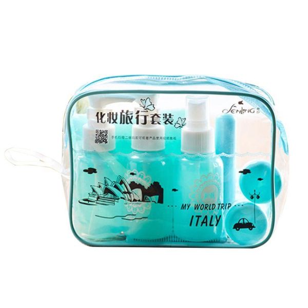 

10pcs/set travel portable makeup container refillable empty bottle jars plastic clear cosmetic organizer mirror toothbrush towel storage bot