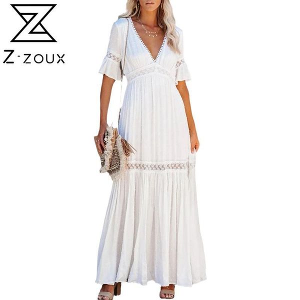 

women dress deep v neck summer bohemia lace high waist large hem maxi es plus size beach es 210524, Black;gray