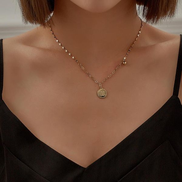 

chains 2021european and american fashion stainless steel gold-plated necklace simple round brand love letter pendant wild, Silver