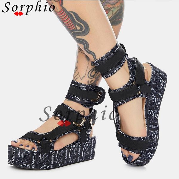 

sorphio big size 43 ins girl casual women shoes summer wedges sandals open toe buckle gladiator, Black