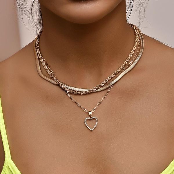 

pcs/set women necklaces set classic heart crystal pendant geometric clavicle chain gold necklace charm wedding party jewelry, Silver