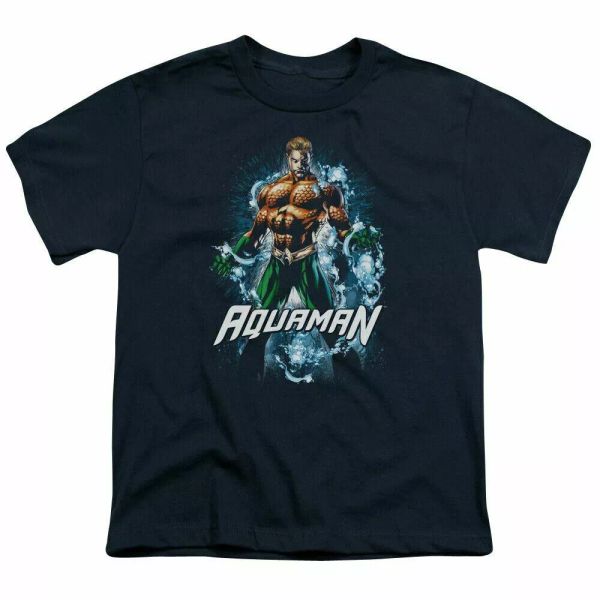 

aquaman water powers kids youth t shirt licensed justice league dc comics navy, White;black