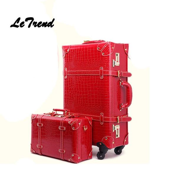 

suitcases letrend retro crocodile suitcase wheels rolling luggage set password trolley spinner travel bag women 20 inch carry on trunk