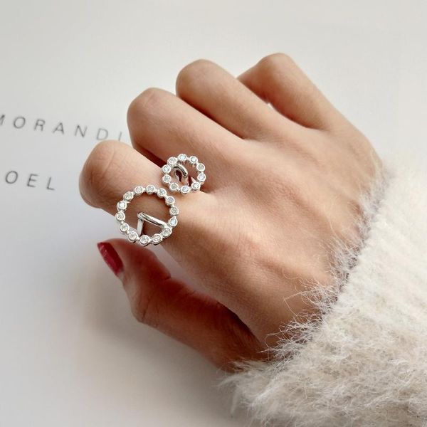 

cluster rings south korea korean-style s925 fine silver cool trend designer blooming flower ring, Golden;silver
